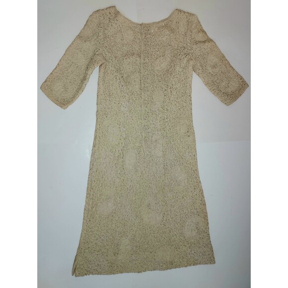 Lovely Vintage 1930s Ladies Handmade Ivory "Ribbon" Dress W/10 Button Back - Picture 3 of 16